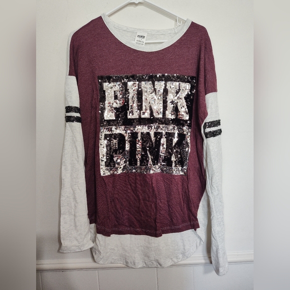 Victoria's Secret Tops - PINK VICTORIA'S SECRET Burgundy Grey Black Silver Sequins Top Large